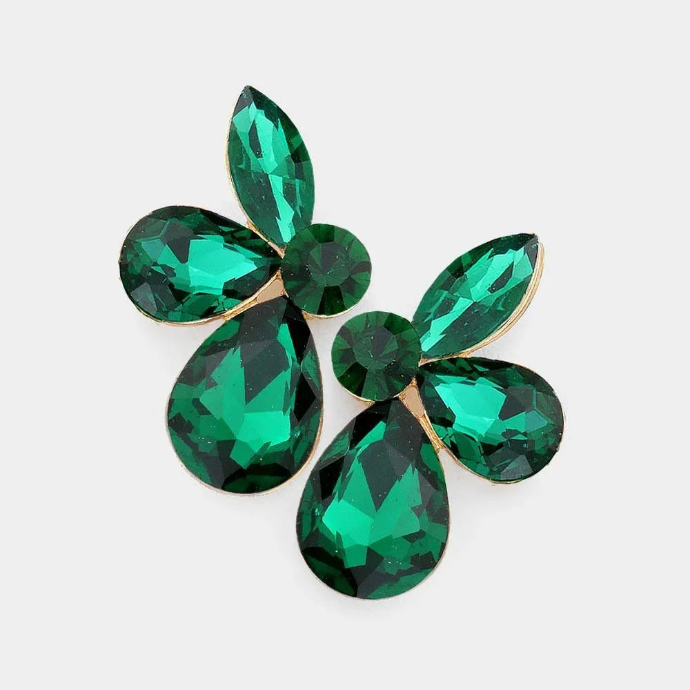 Green Teardrop Marquise Stone Cluster Evening Earrings - Jewelry Store by Erik Rayo