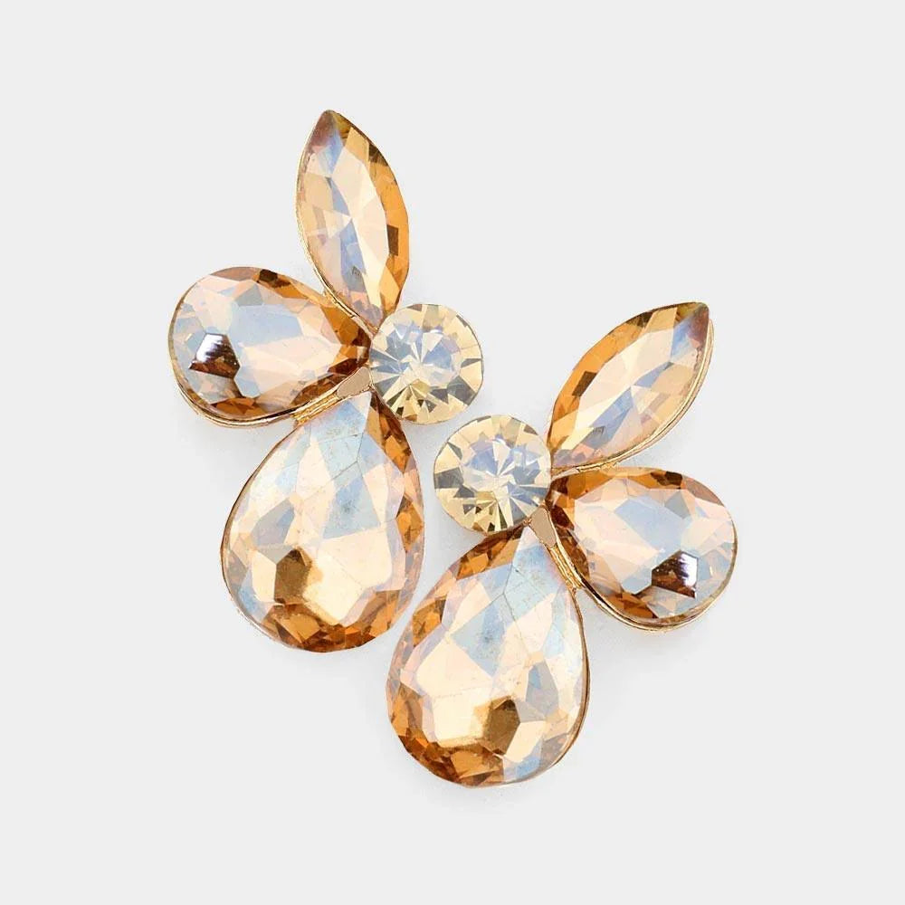 Gold Teardrop Marquise Stone Cluster Evening Earrings - Jewelry Store by Erik Rayo
