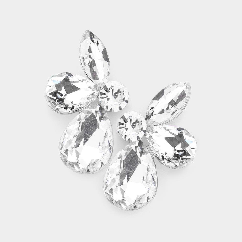 Silver Teardrop Marquise Stone Cluster Evening Earrings - Jewelry Store by Erik Rayo