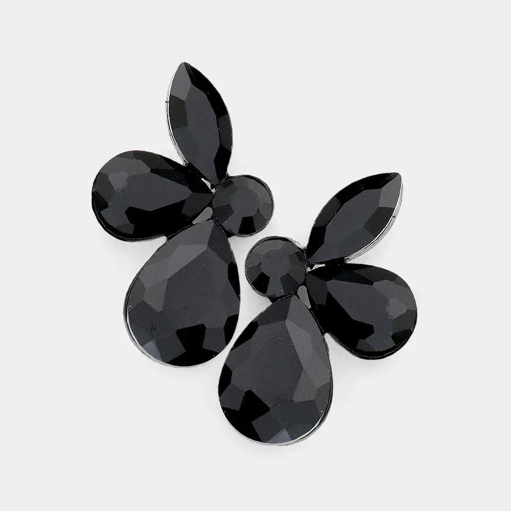 Black Teardrop Marquise Stone Cluster Evening Earrings - Jewelry Store by Erik Rayo