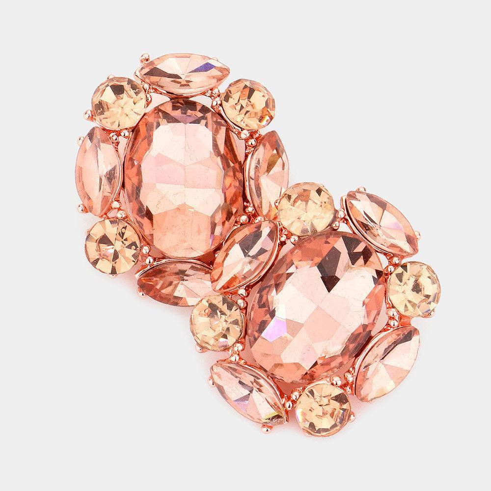 Peach Multi Stone Cluster Oval Evening Earrings - Jewelry Store by Erik Rayo