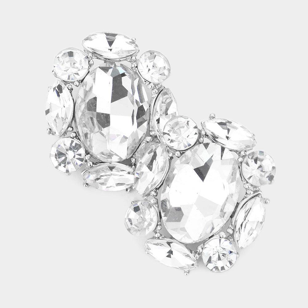 Silver Multi Stone Cluster Oval Evening Earrings - Jewelry Store by Erik Rayo