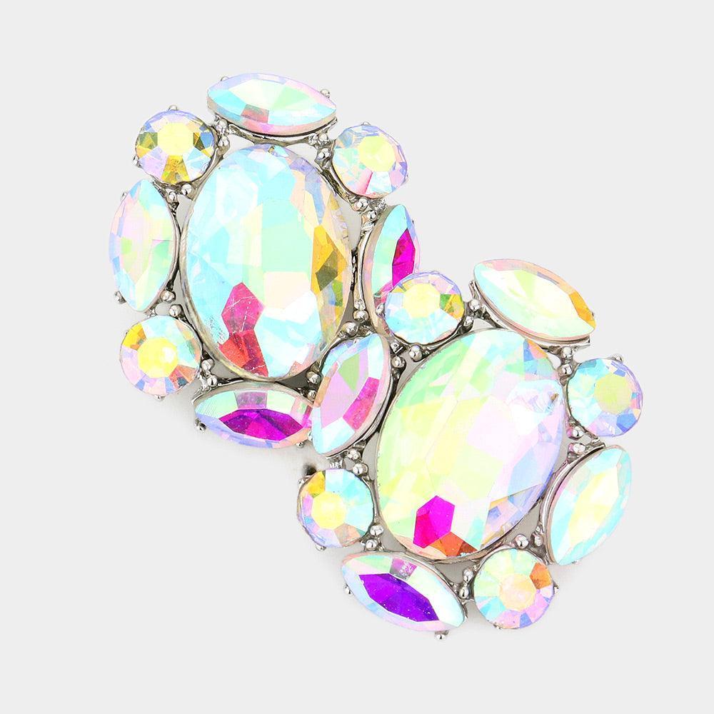 Silver Multi Stone Cluster Oval Evening Earrings - Jewelry Store by Erik Rayo