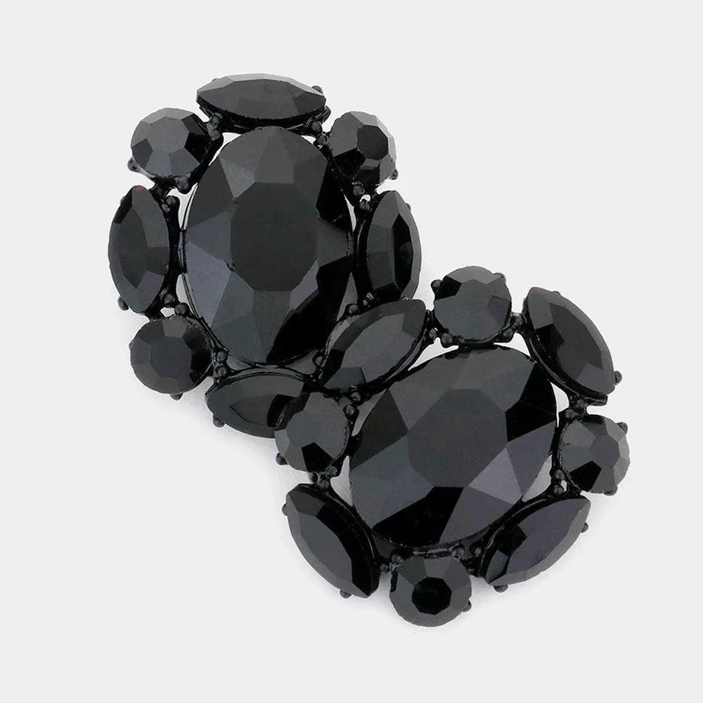Black Multi Stone Cluster Oval Evening Earrings - Jewelry Store by Erik Rayo