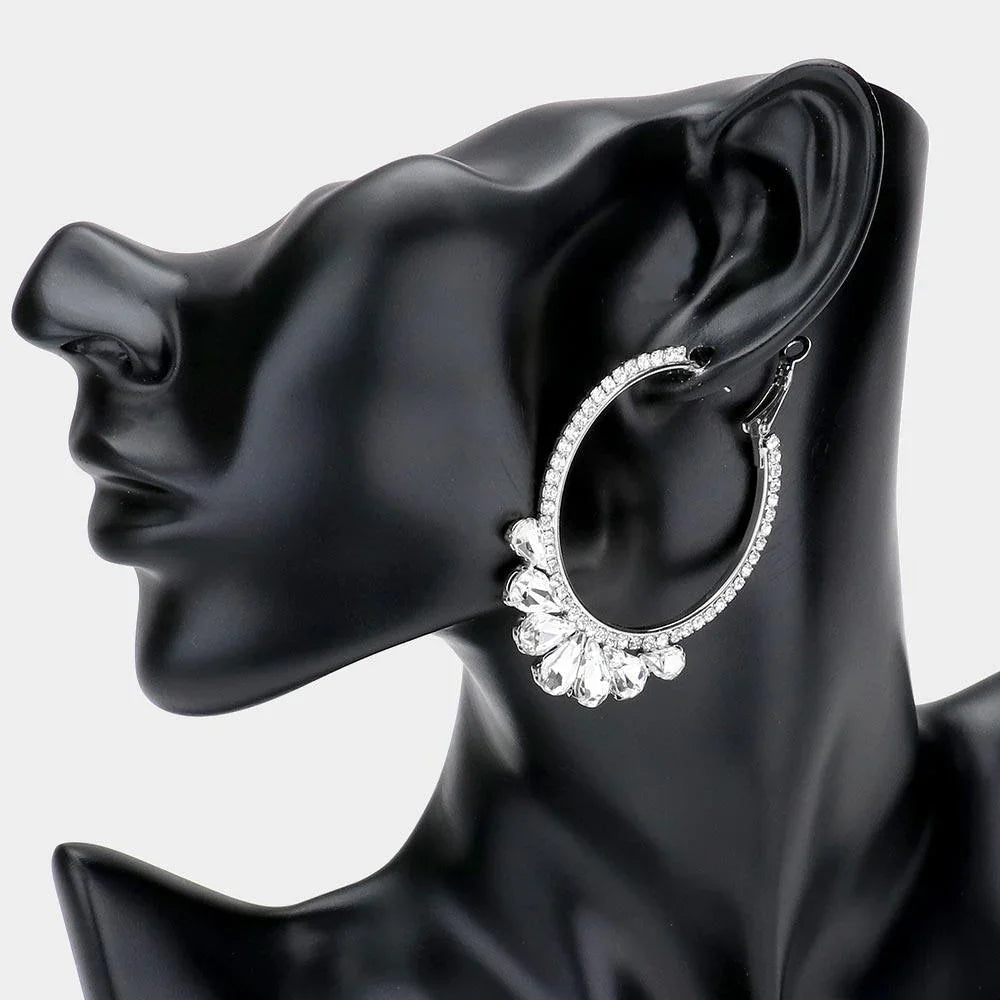 Silver Teardrop Stone Accented Hoop Evening Earrings - Jewelry Store by Erik Rayo