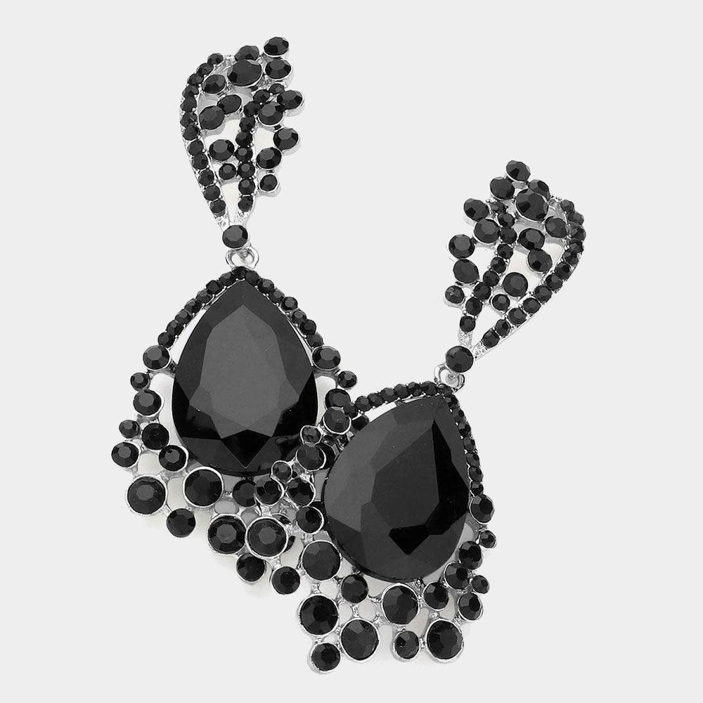 Black Chunky Crystal Rhinestone Teardrop Bubble Evening Earrings - Jewelry Store by Erik Rayo