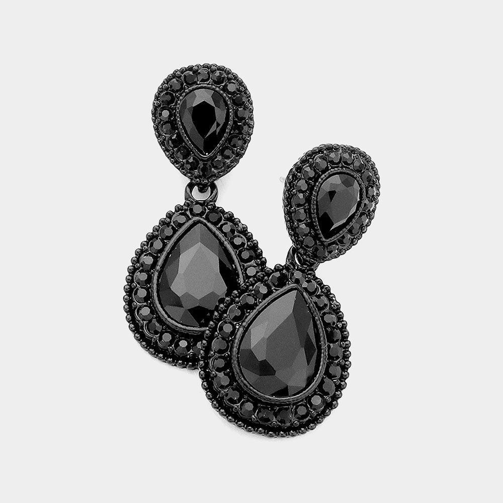 Black Rhinestone Trim Teardrop Evening Earrings - Jewelry Store by Erik Rayo