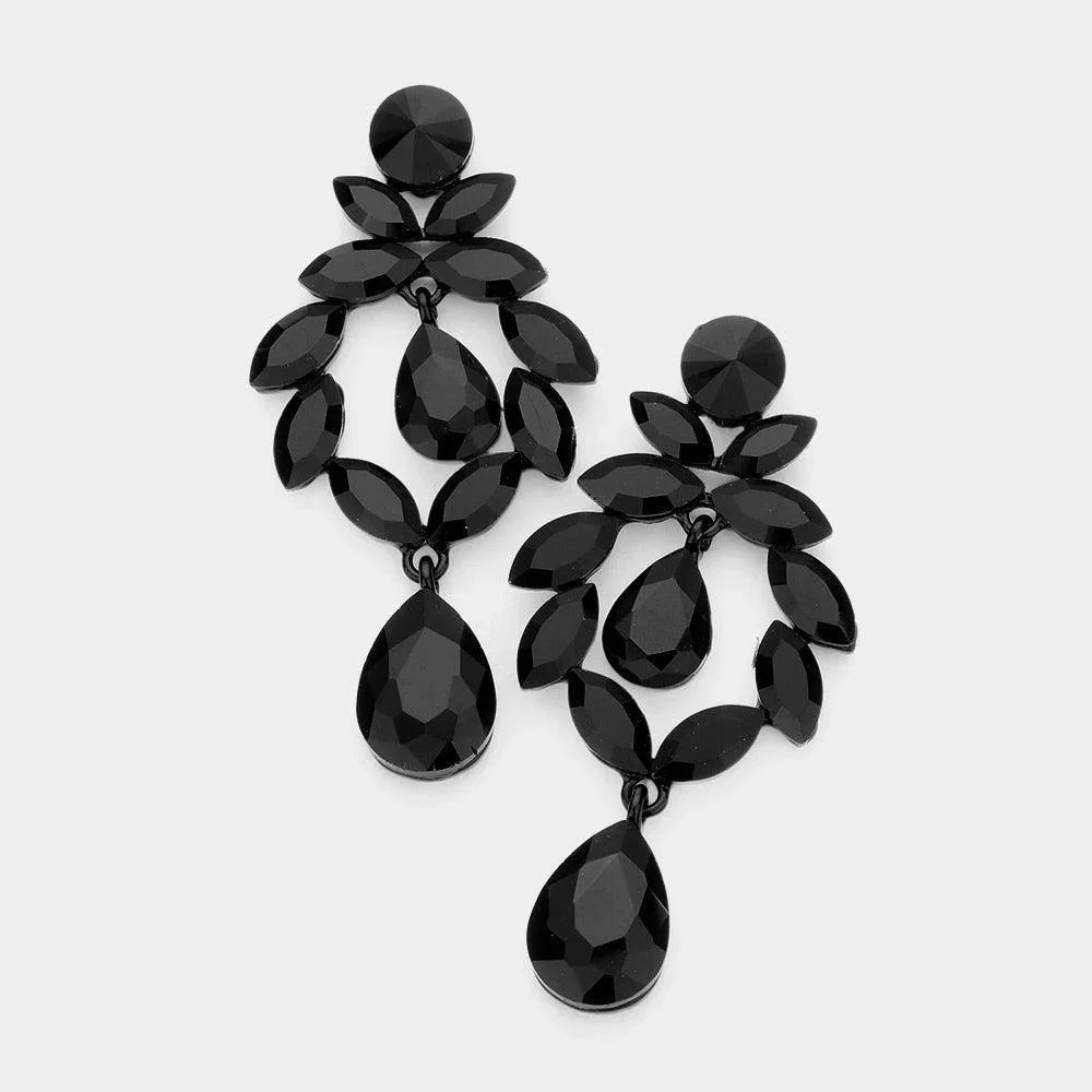 Black Marquise Stone Cluster Teardrop Link Dangle Evening Earrings - Jewelry Store by Erik Rayo
