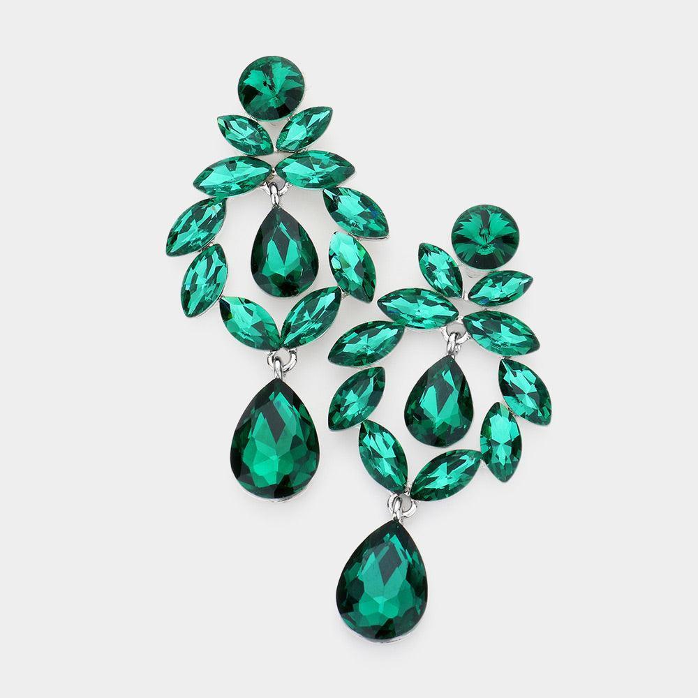 Emerald Marquise Stone Cluster Teardrop Link Dangle Evening Earrings - Jewelry Store by Erik Rayo