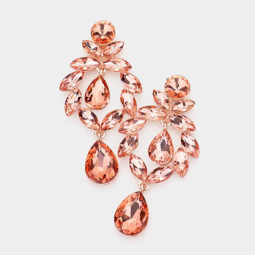 Peach Marquise Stone Cluster Teardrop Link Dangle Evening Earrings - Jewelry Store by Erik Rayo