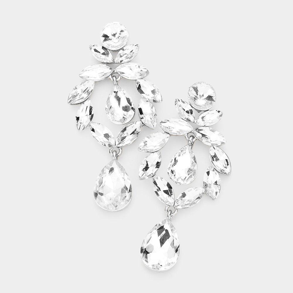 Silver Marquise Stone Cluster Teardrop Link Dangle Evening Earrings - Jewelry Store by Erik Rayo