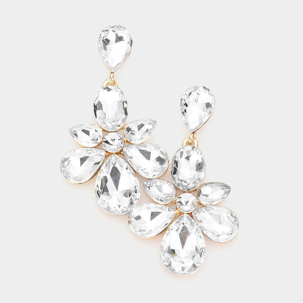 Gold Multi Stone Cluster Dangle Evening Earrings - Jewelry Store by Erik Rayo