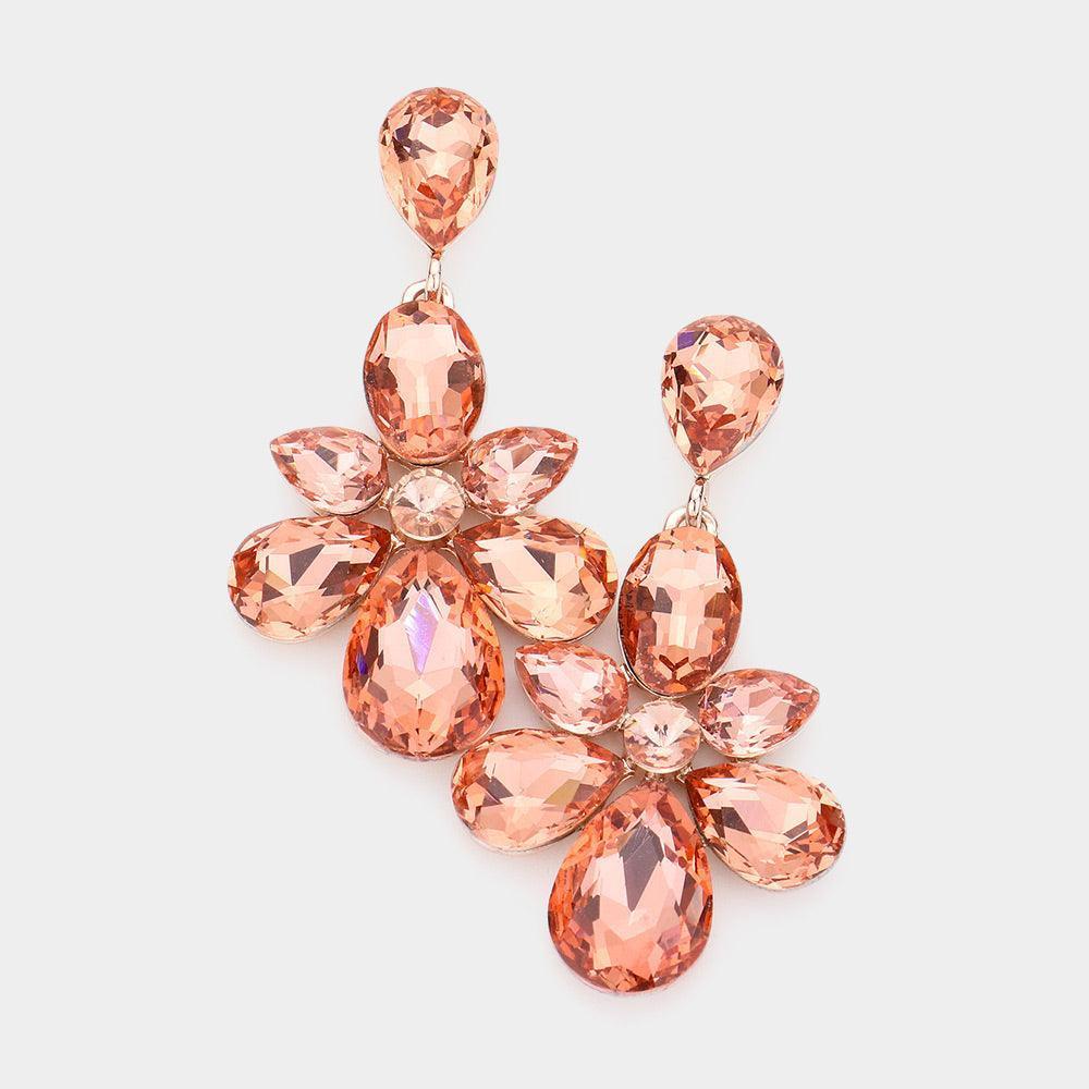 Peach Multi Stone Cluster Dangle Evening Earrings - Jewelry Store by Erik Rayo