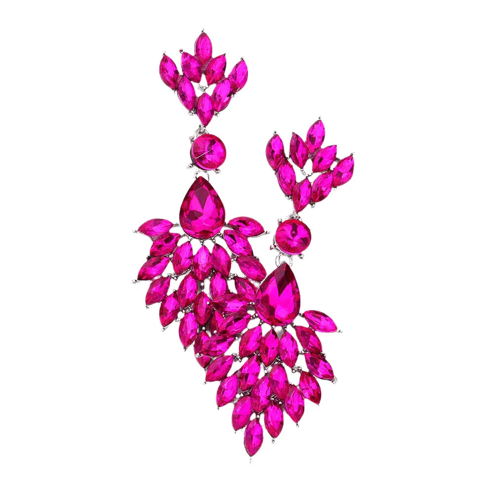 Fuchsia Teardrop Accented Marquise Stone Cluster Dangle Evening Earrings - Jewelry Store by Erik Rayo