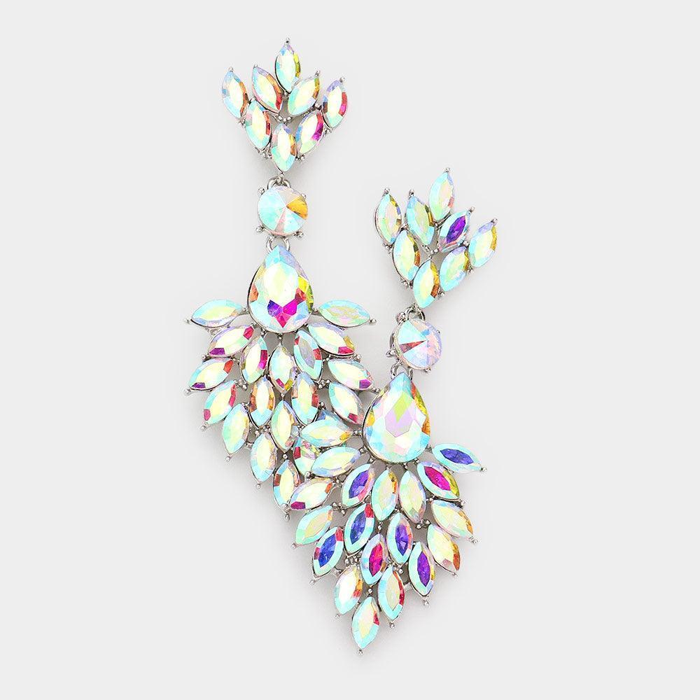 Silver Teardrop Accented Marquise Stone Cluster Dangle Evening Earrings - Jewelry Store by Erik Rayo