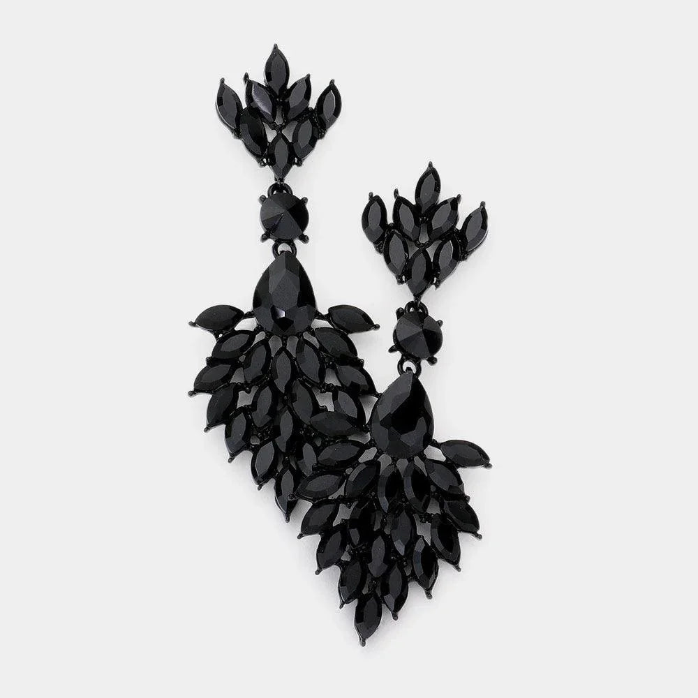 Black Teardrop Accented Marquise Stone Cluster Dangle Evening Earrings - Jewelry Store by Erik Rayo