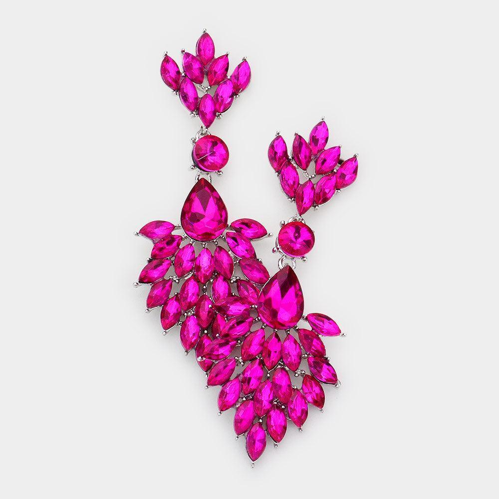 Fuchsia Teardrop Accented Marquise Stone Cluster Dangle Evening Earrings - Jewelry Store by Erik Rayo