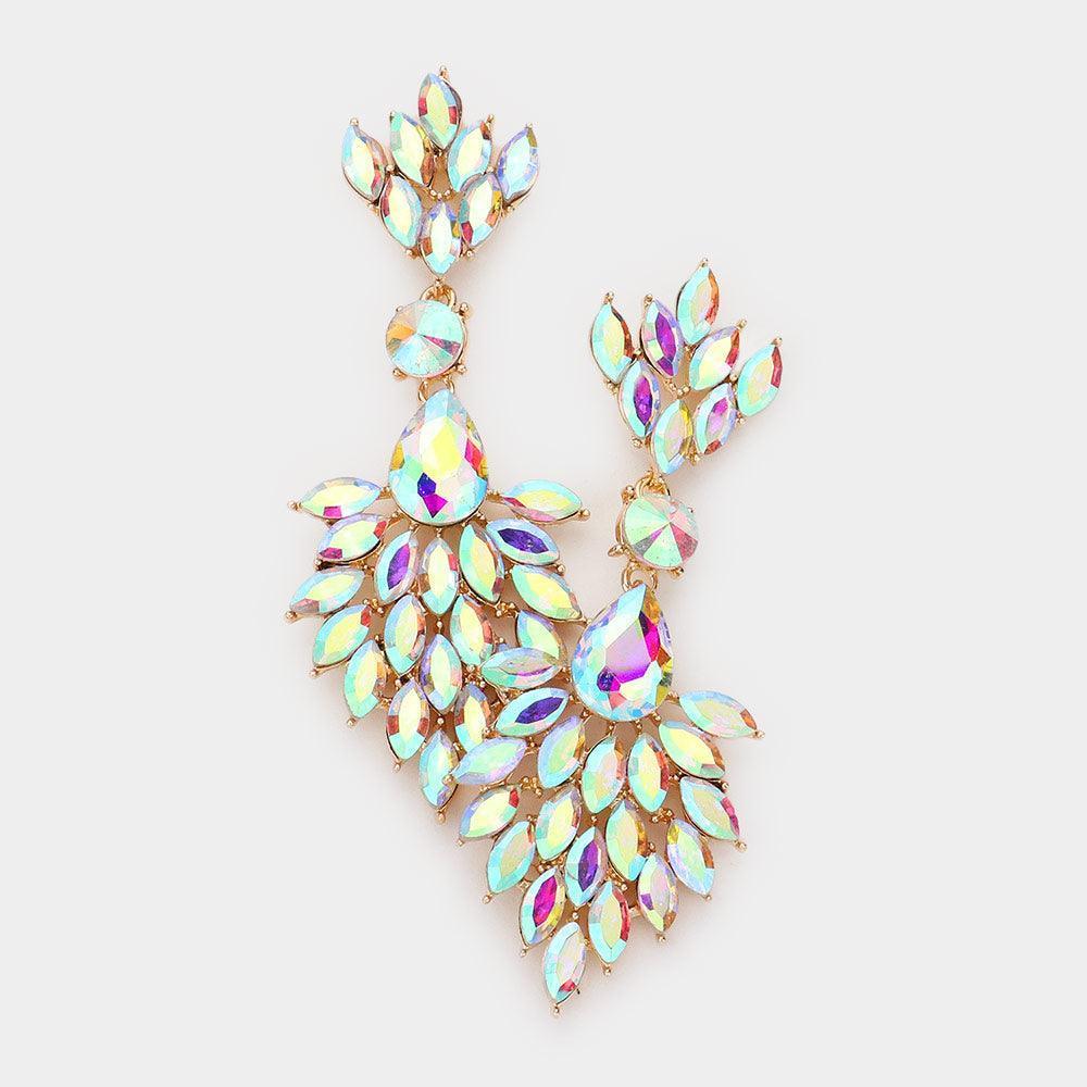 Gold Teardrop Accented Marquise Stone Cluster Dangle Evening Earrings - Jewelry Store by Erik Rayo
