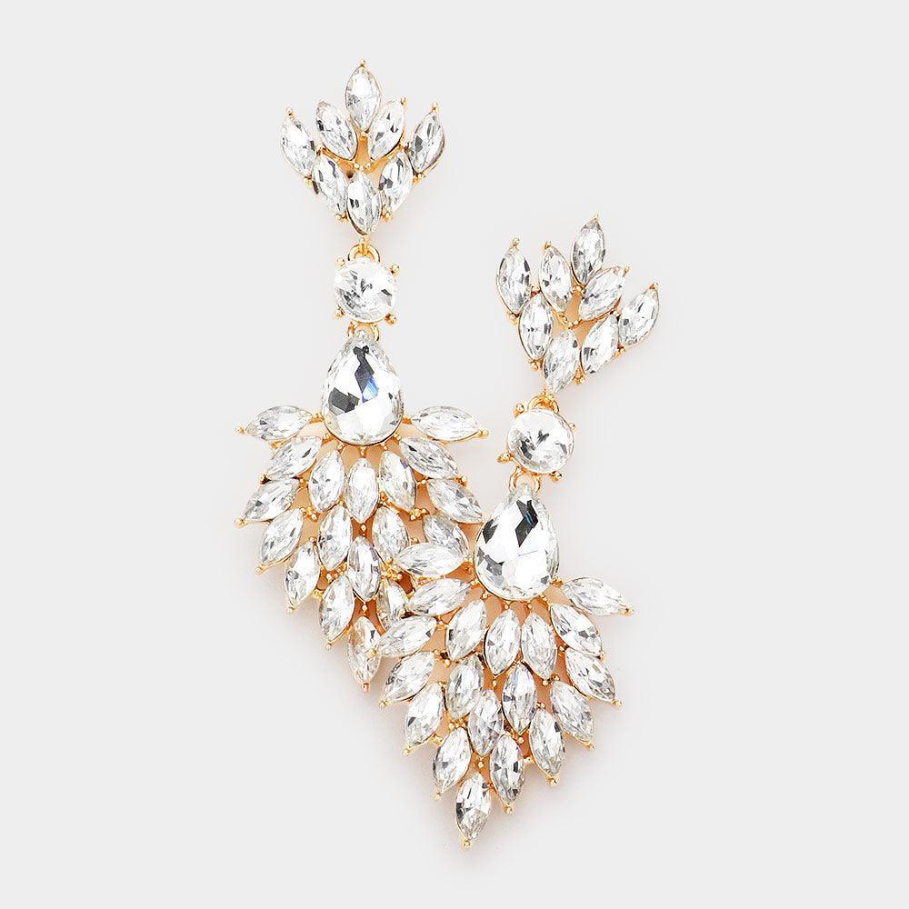 Gold Teardrop Accented Marquise Stone Cluster Dangle Evening Earrings - Jewelry Store by Erik Rayo