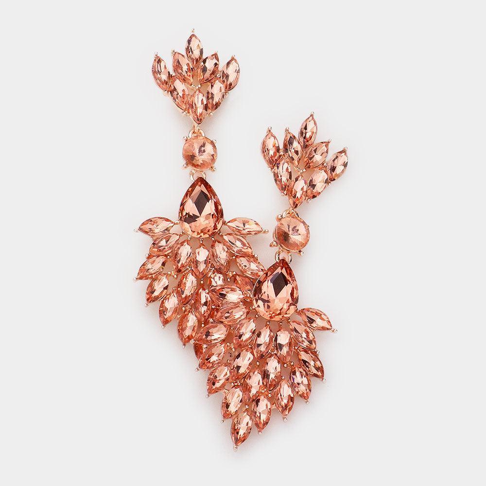 Peach Teardrop Accented Marquise Stone Cluster Dangle Evening Earrings - Jewelry Store by Erik Rayo