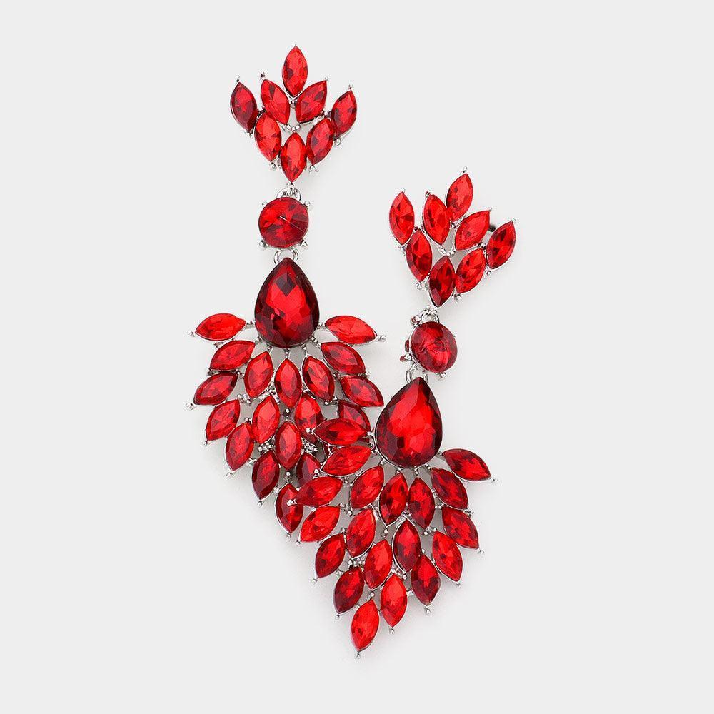 Red Teardrop Accented Marquise Stone Cluster Dangle Evening Earrings - Jewelry Store by Erik Rayo