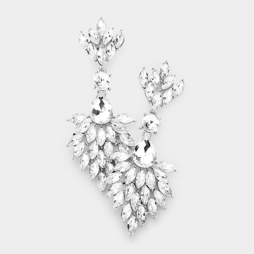 Silver Teardrop Accented Marquise Stone Cluster Dangle Evening Earrings - Jewelry Store by Erik Rayo