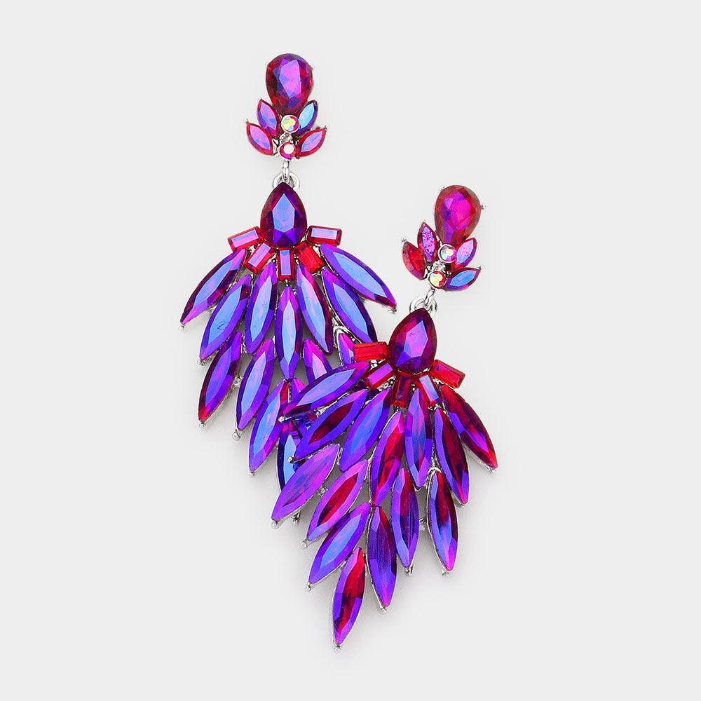 Red Marquise Stone Cluster Dangle Evening Earrings - Jewelry Store by Erik Rayo