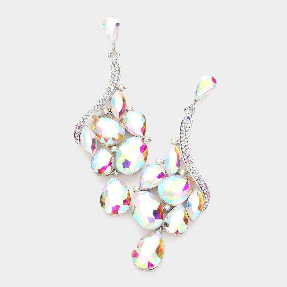 Silver Multi Stone Cluster Dangle Evening Earrings - Jewelry Store by Erik Rayo