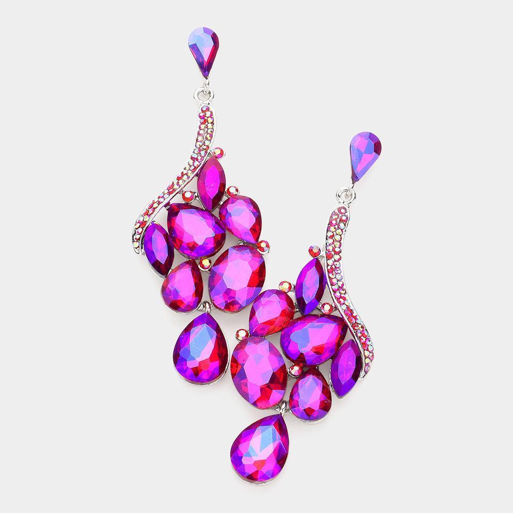 Red Multi Stone Cluster Dangle Evening Earrings - Jewelry Store by Erik Rayo