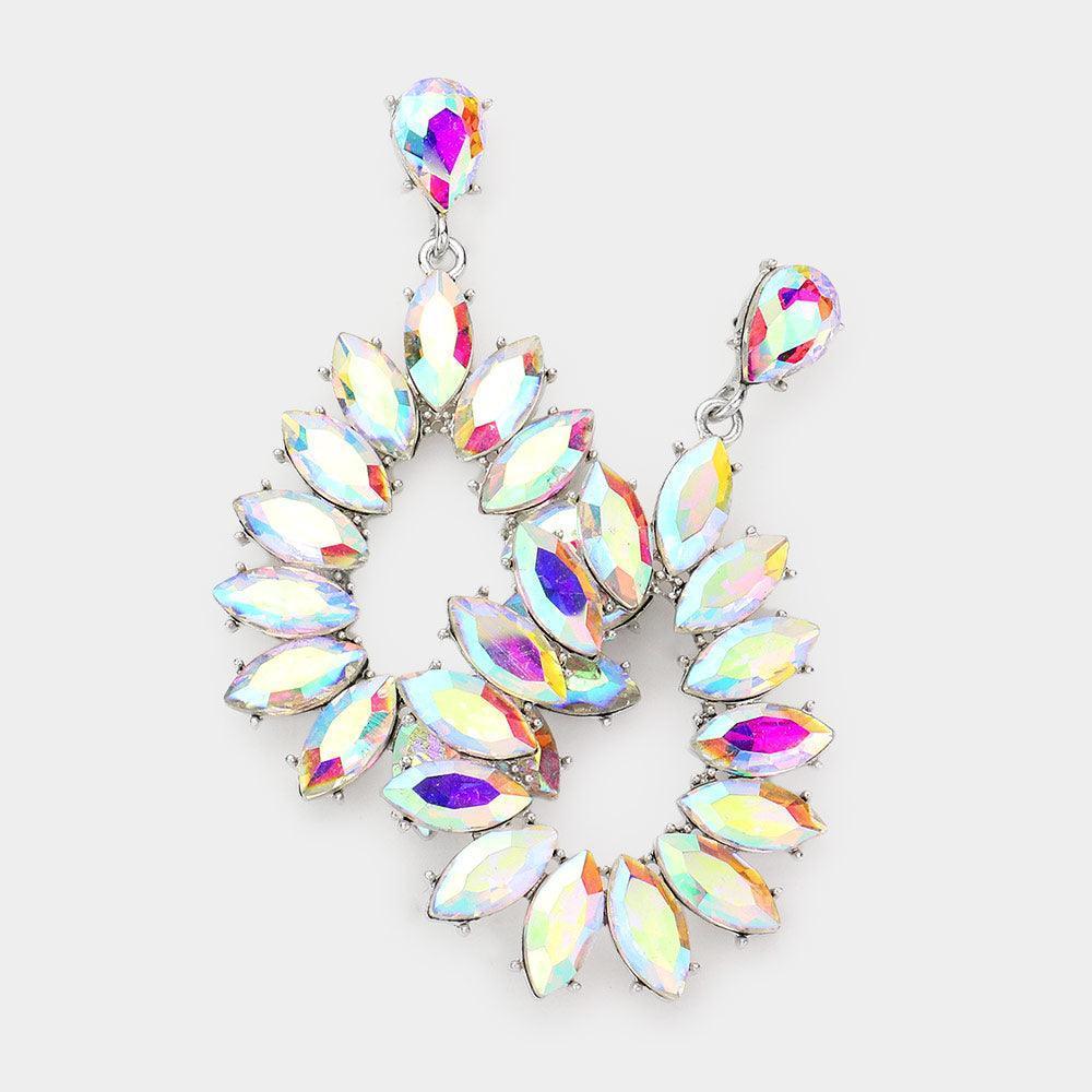 Silver Marquise Stone Cluster Open Teardrop Dangle Evening Earrings - Jewelry Store by Erik Rayo