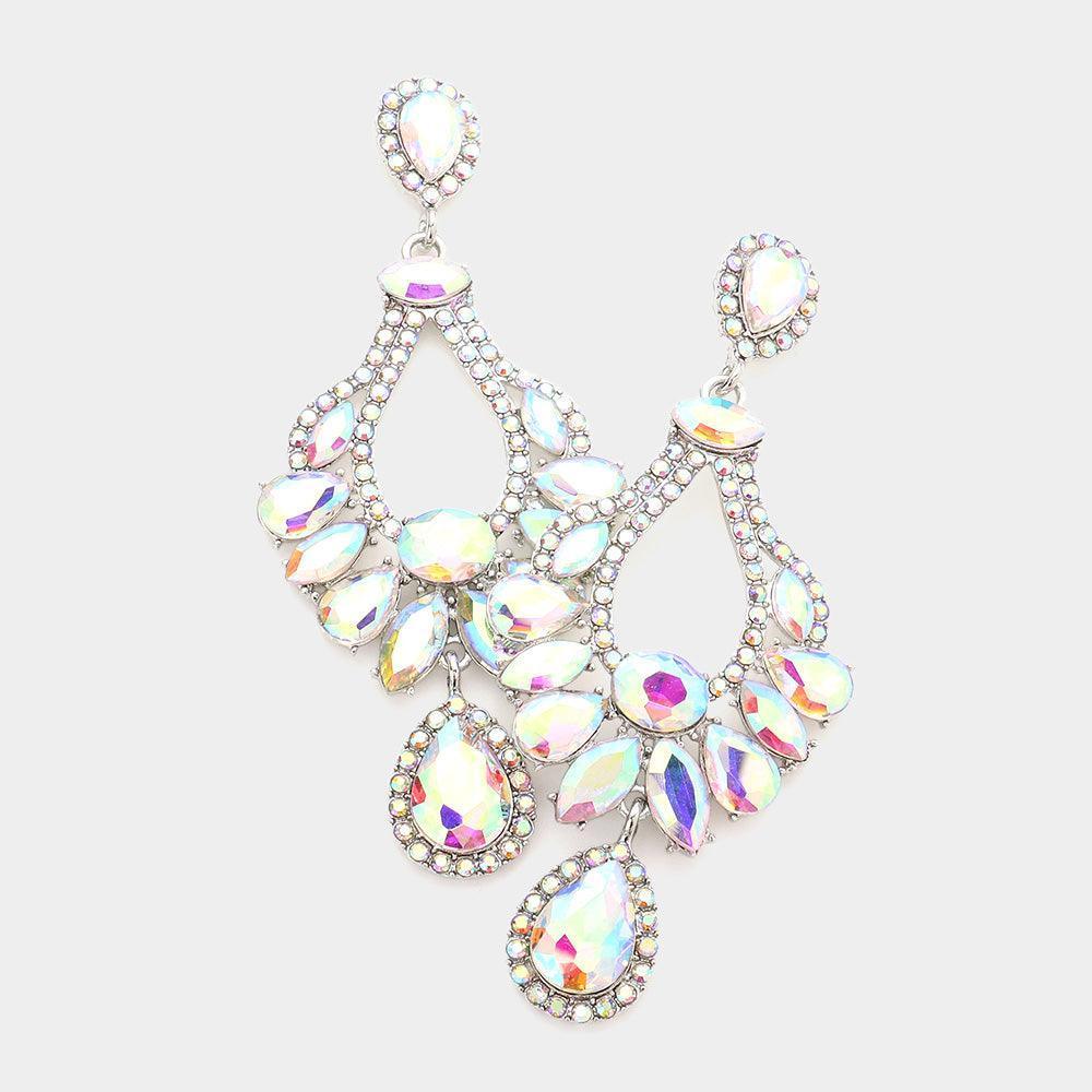 Silver Multi Stone Cluster Dangle Evening Earrings - Jewelry Store by Erik Rayo