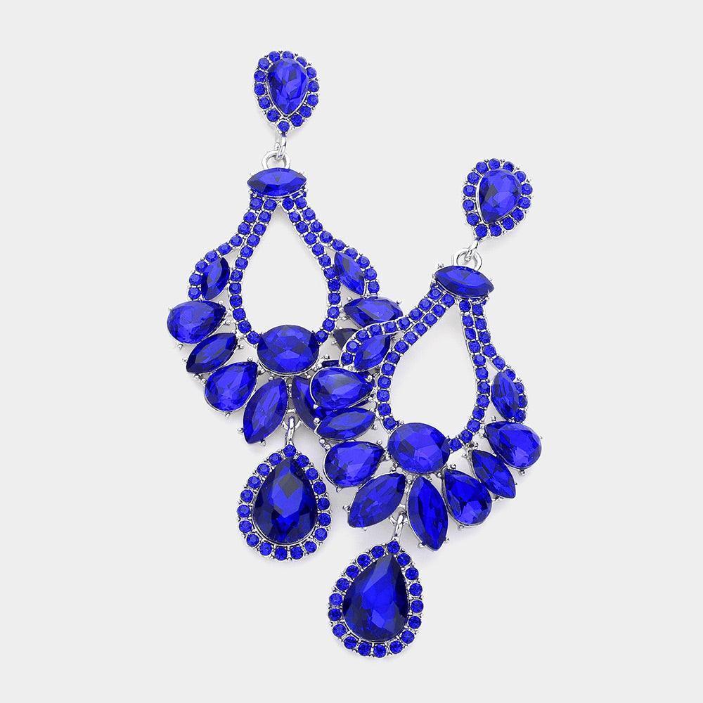 Blue Multi Stone Cluster Dangle Evening Earrings - Jewelry Store by Erik Rayo