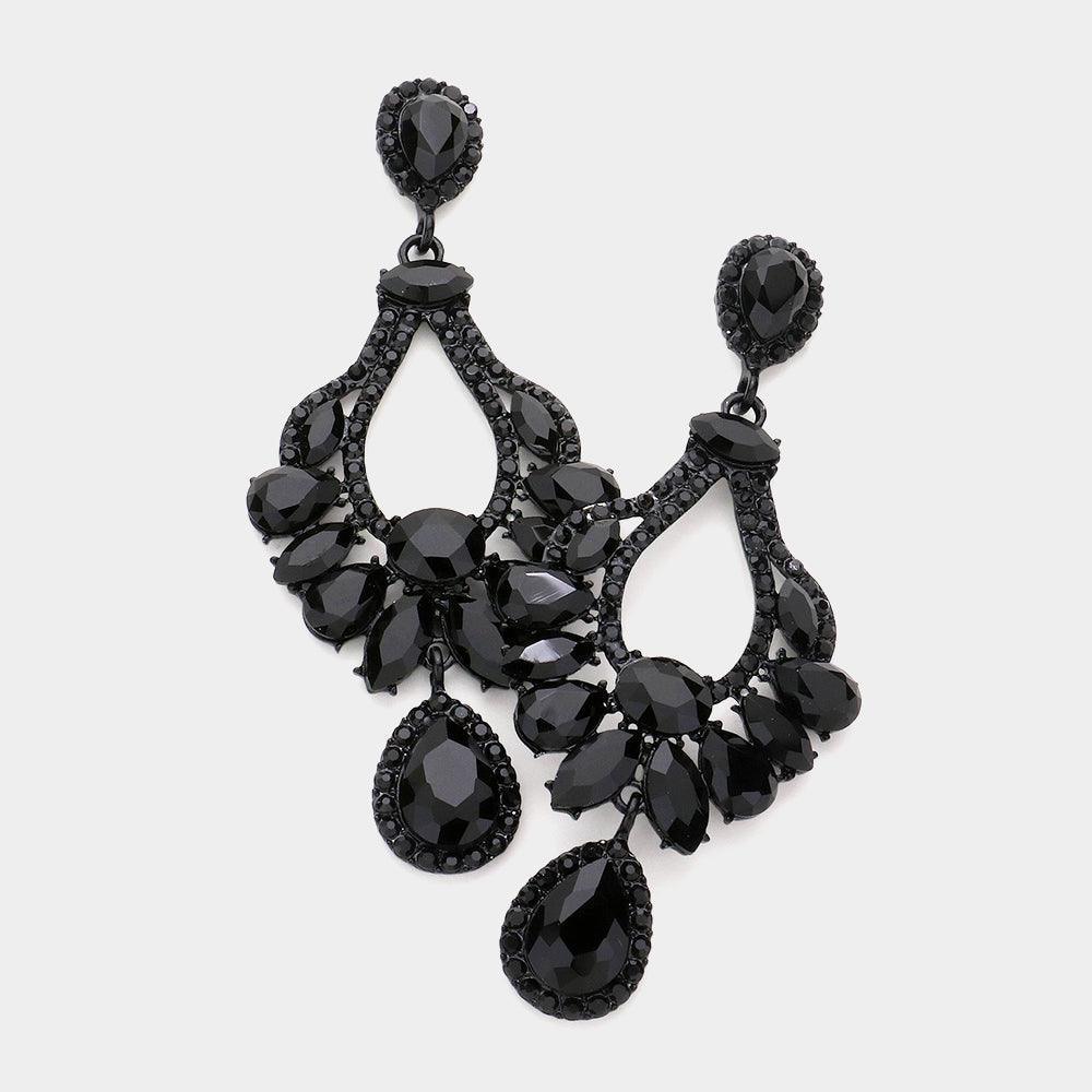 Black Multi Stone Cluster Dangle Evening Earrings - Jewelry Store by Erik Rayo