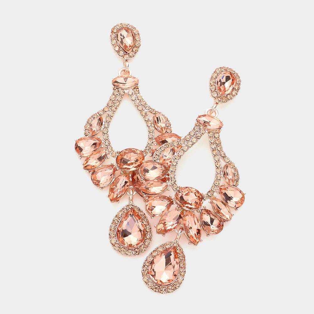 Peach Multi Stone Cluster Dangle Evening Earrings - Jewelry Store by Erik Rayo
