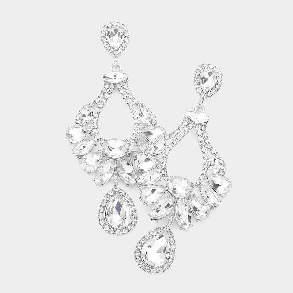 Silver Multi Stone Cluster Dangle Evening Earrings - Jewelry Store by Erik Rayo