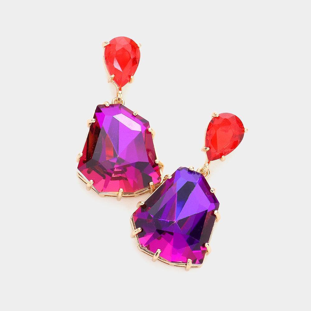 Amethyst Teardrop Angled Stone Link Dangle Evening Earrings - Jewelry Store by Erik Rayo