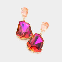 Load image into Gallery viewer, Red Teardrop Angled Stone Link Dangle Evening Earrings

