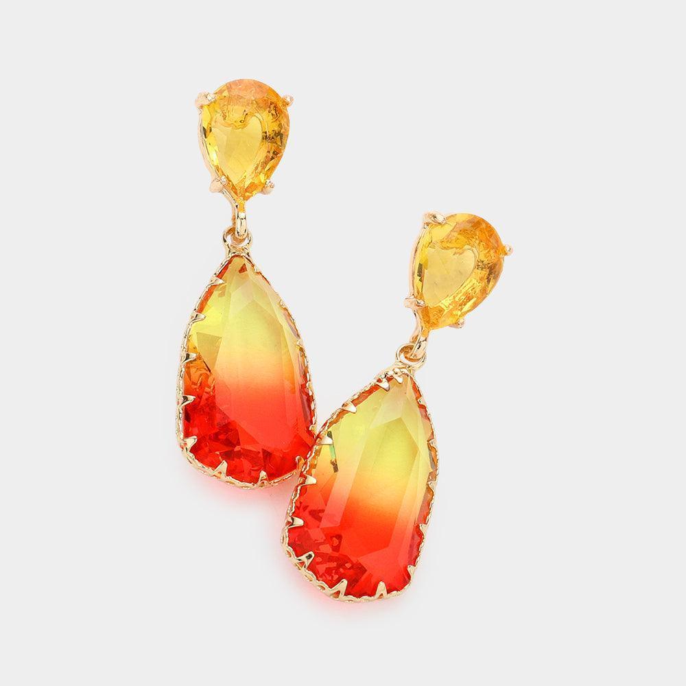 Yellow Teardrop Ombre Stone Link Dangle Evening Earrings - Jewelry Store by Erik Rayo