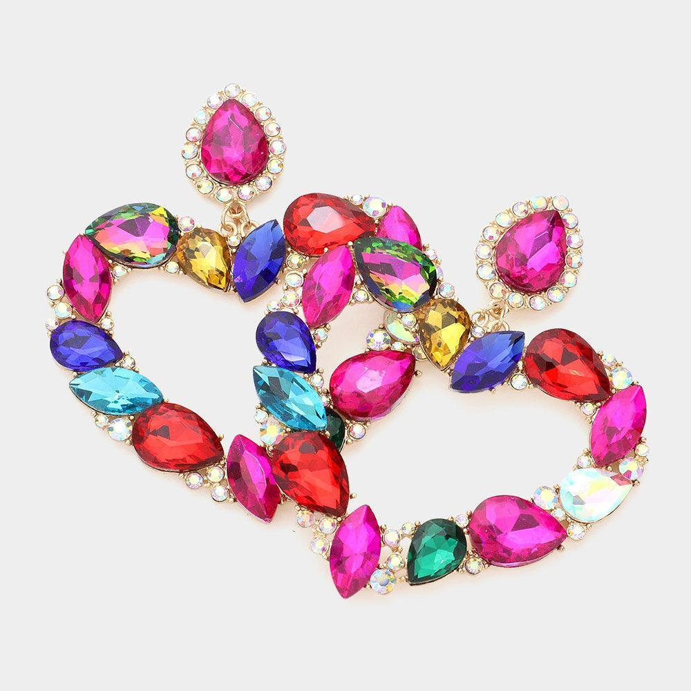 Teardrop Marquise Stone Cluster Open Heart Dangle Evening Earrings - Jewelry Store by Erik Rayo