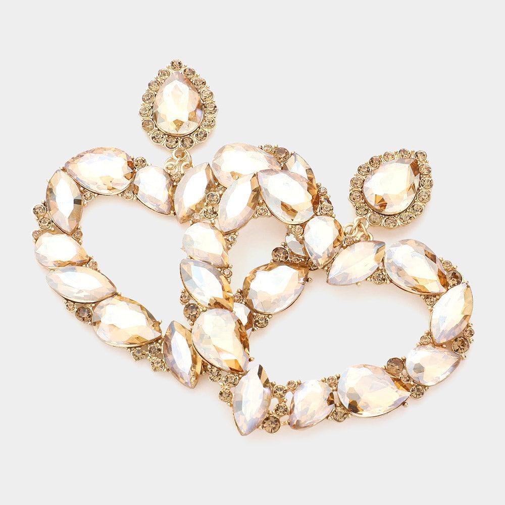 Teardrop Marquise Stone Cluster Open Heart Dangle Evening Earrings - Jewelry Store by Erik Rayo