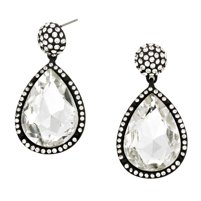 Clear Teardrop Crystal Rhinestone Evening Earrings