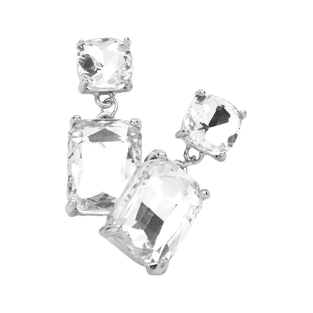 Clear Square Rectangle Link Dangle Evening Earrings - Jewelry Store by Erik Rayo