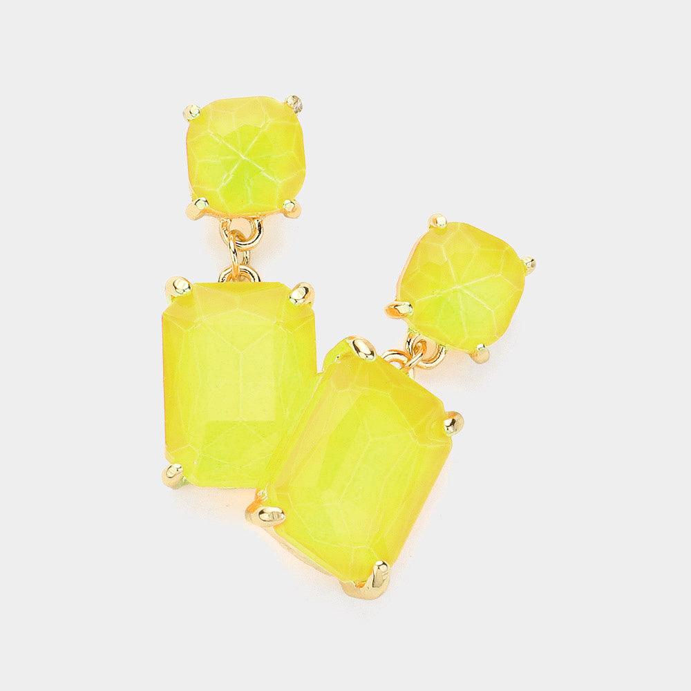 Yellow Square Rectangle Link Dangle Evening Earrings