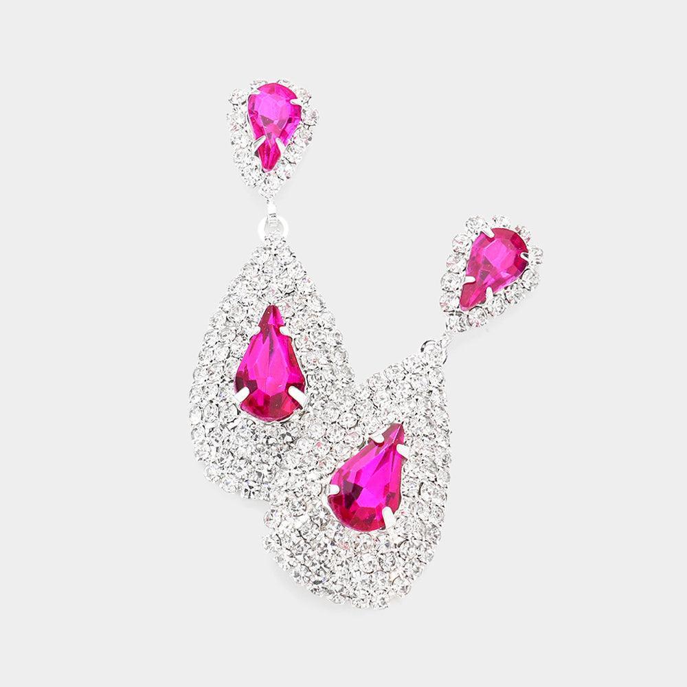 Red Teardrop Stone Pointed Cluster Dangle Evening Earrings - Jewelry Store by Erik Rayo