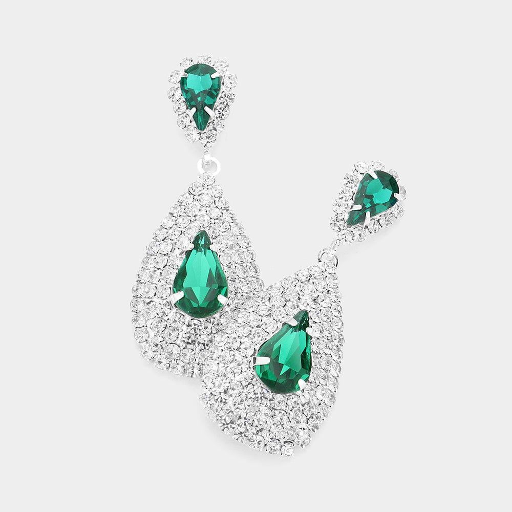 Green Teardrop Stone Pointed Cluster Dangle Evening Earrings - Jewelry Store by Erik Rayo
