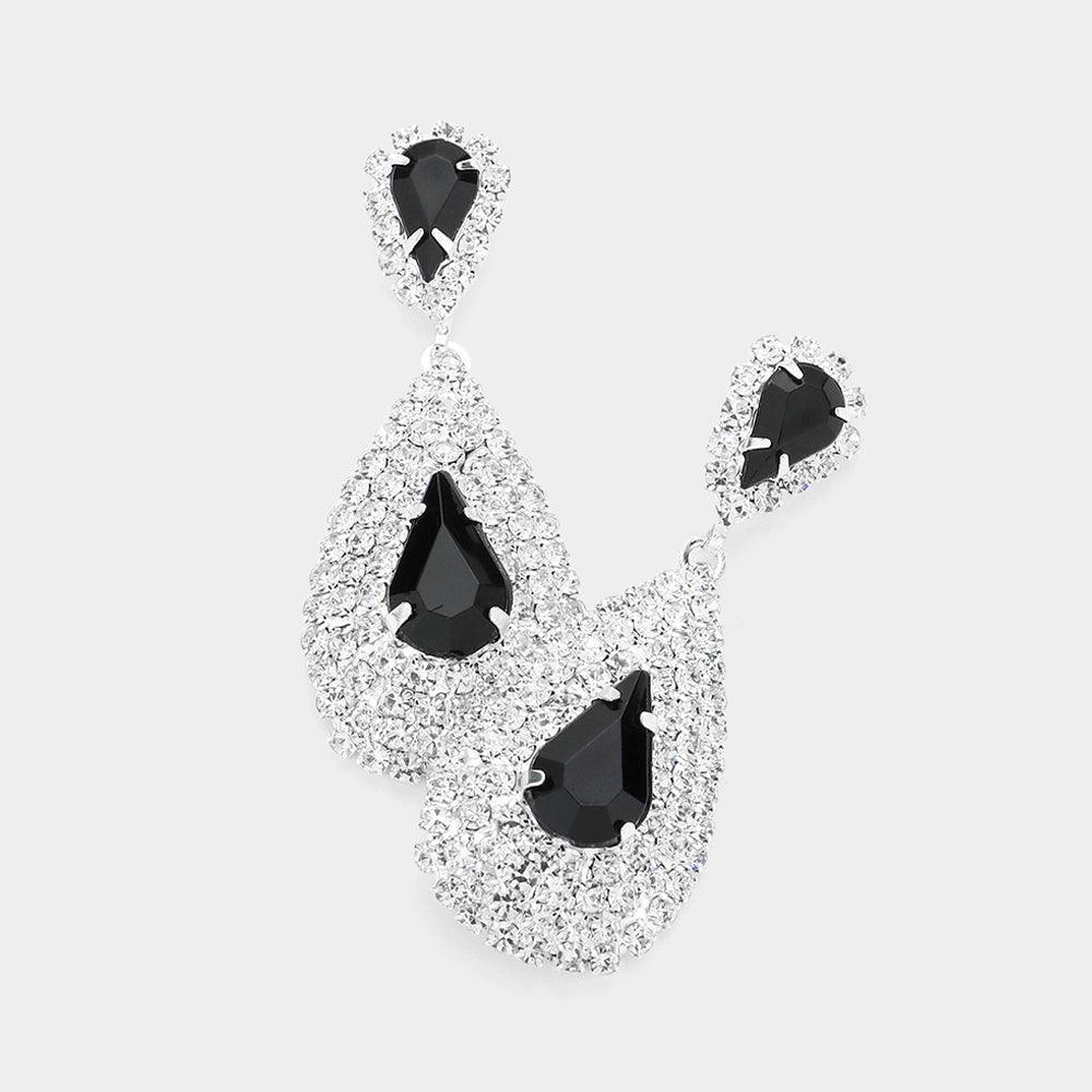 Black Teardrop Stone Pointed Cluster Dangle Evening Earrings - Jewelry Store by Erik Rayo