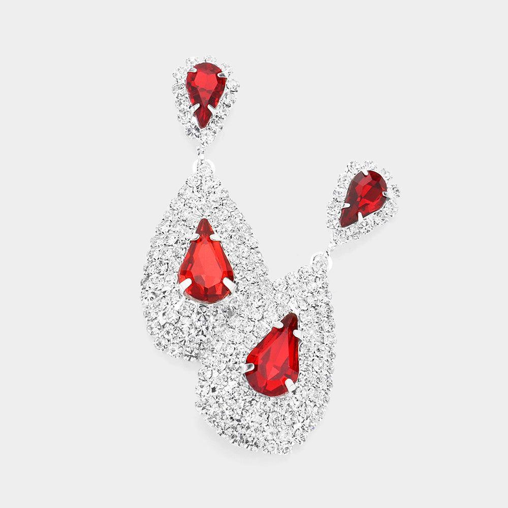 Red Teardrop Stone Pointed Cluster Dangle Evening Earrings - Jewelry Store by Erik Rayo