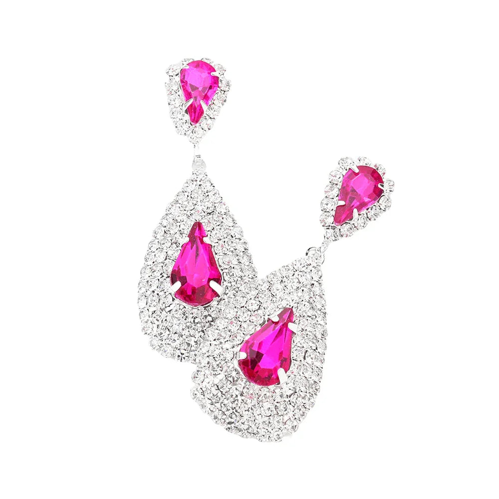 Red Teardrop Stone Pointed Cluster Dangle Evening Earrings - Jewelry Store by Erik Rayo