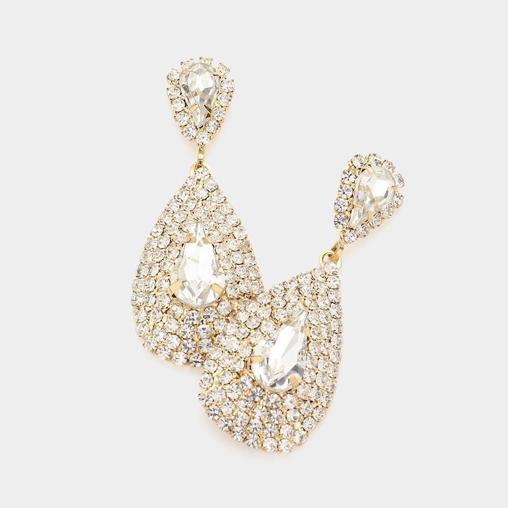 Gold Teardrop Stone Pointed Cluster Dangle Evening Earrings - Jewelry Store by Erik Rayo
