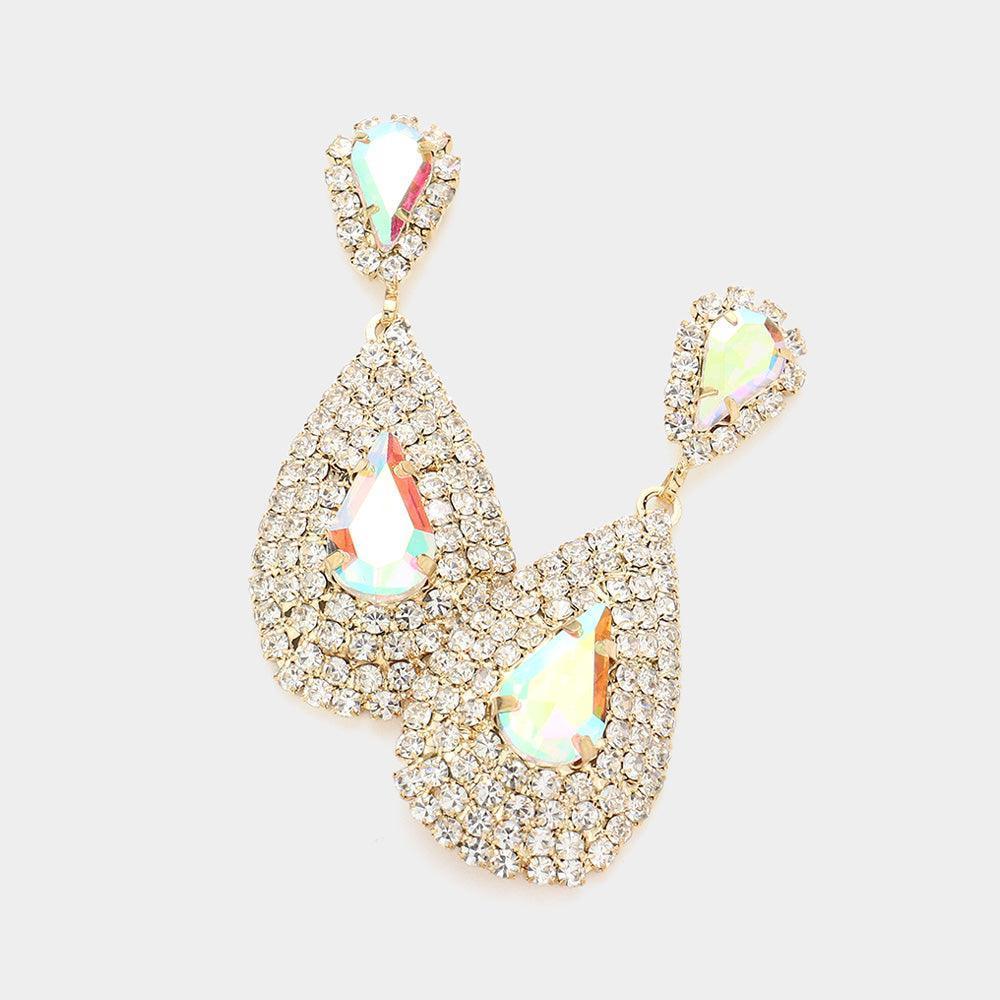 Gold Teardrop Stone Pointed Cluster Dangle Evening Earrings - Jewelry Store by Erik Rayo